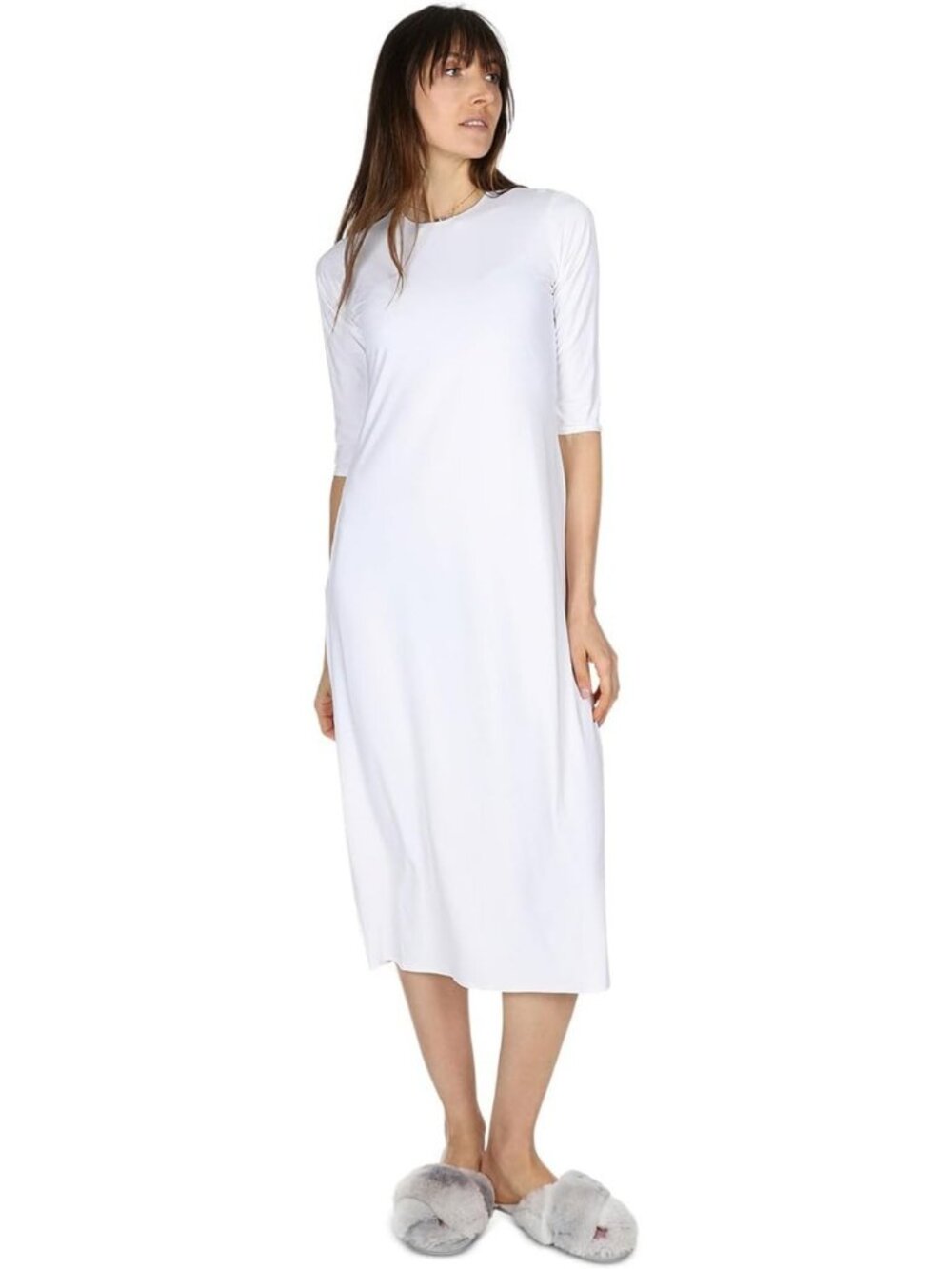 Chic Long Sleeve Maxi Dress, Crewneck Midi Dress for Parties, 48" Length